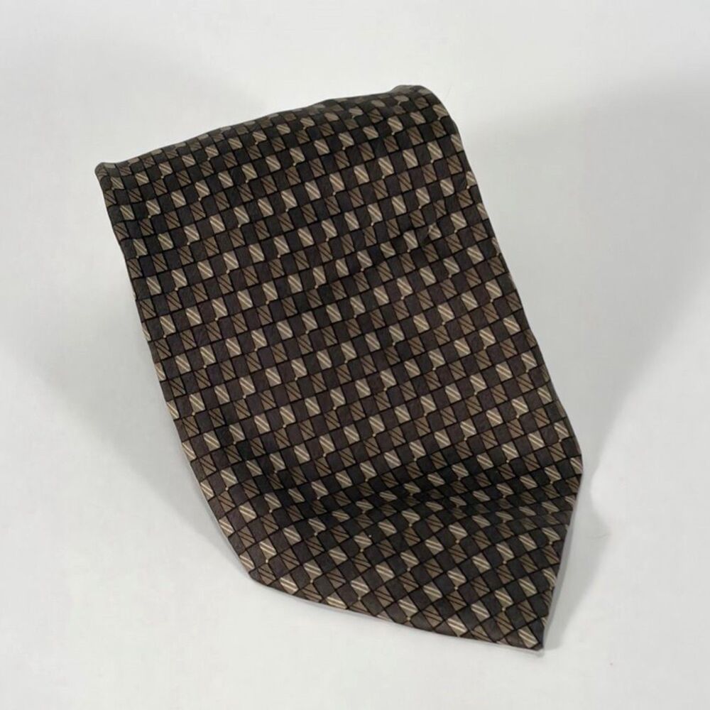 Vintage Ziggurat by Mulberry Neckwear Brown Geometric Silk Men's Tie